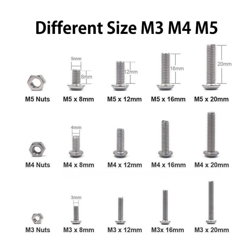 500pcs Baut Soket Mur dan Mur Stainless Steel 304 Hex Socket Bolt and Nuts Set M3/M4/M5