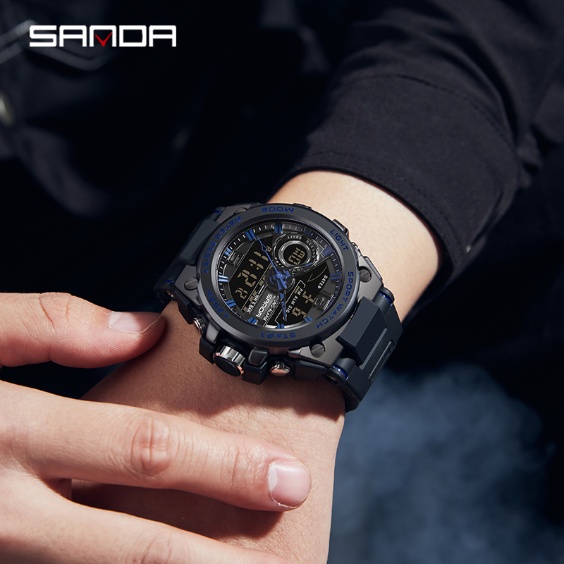 SANDA 9010 Jam Tangan Pria Digital Analog Tali Rubber Chronograph Anti Air WATCHKITE WKOS