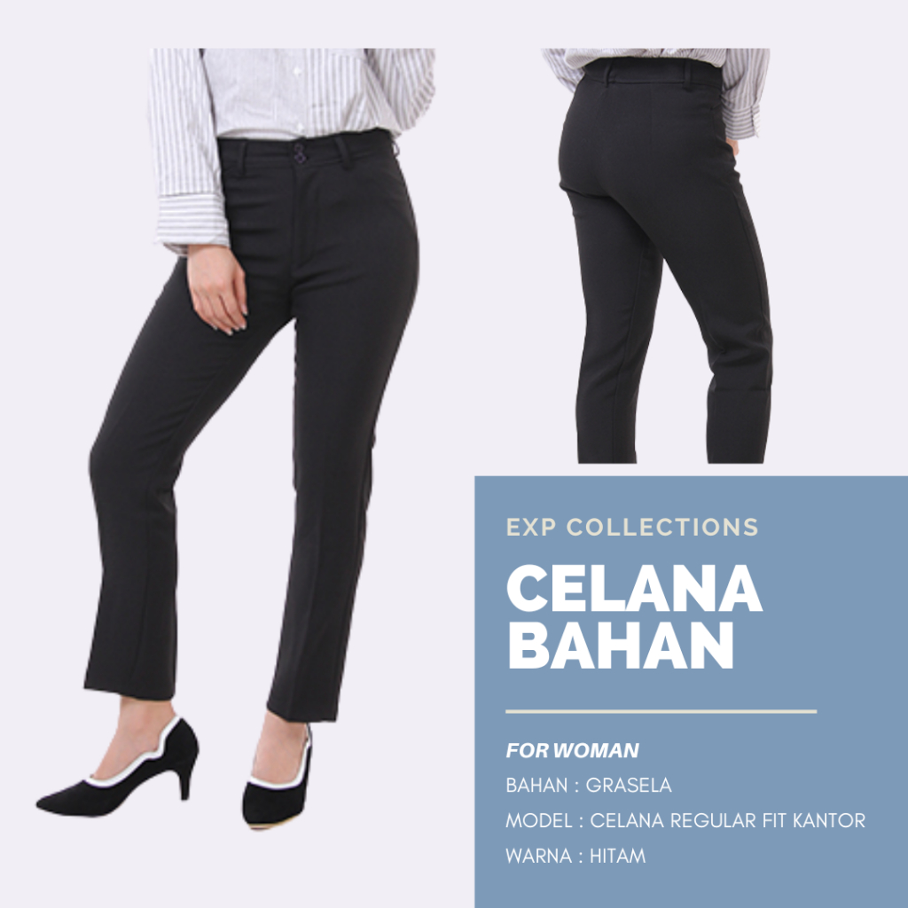 Celana Bahan Kain Kerja Kantor Wanita Korea Import EXP Hitam Cokelat Biru Dongker
