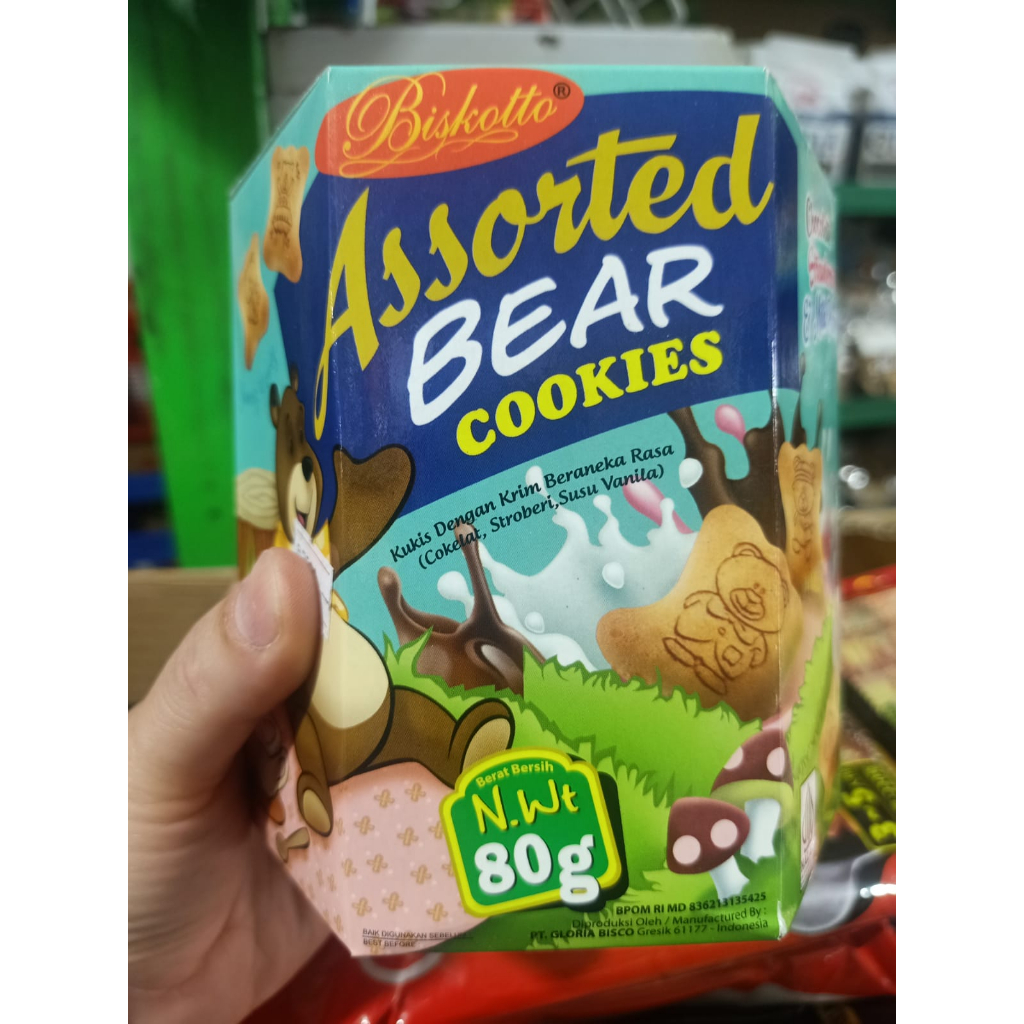 

[HALAL] Biskotto Bear Cookies 80gr / Biskoto Biskuit Beruang Rasa Cokelat Vanilla Strawberry Campur