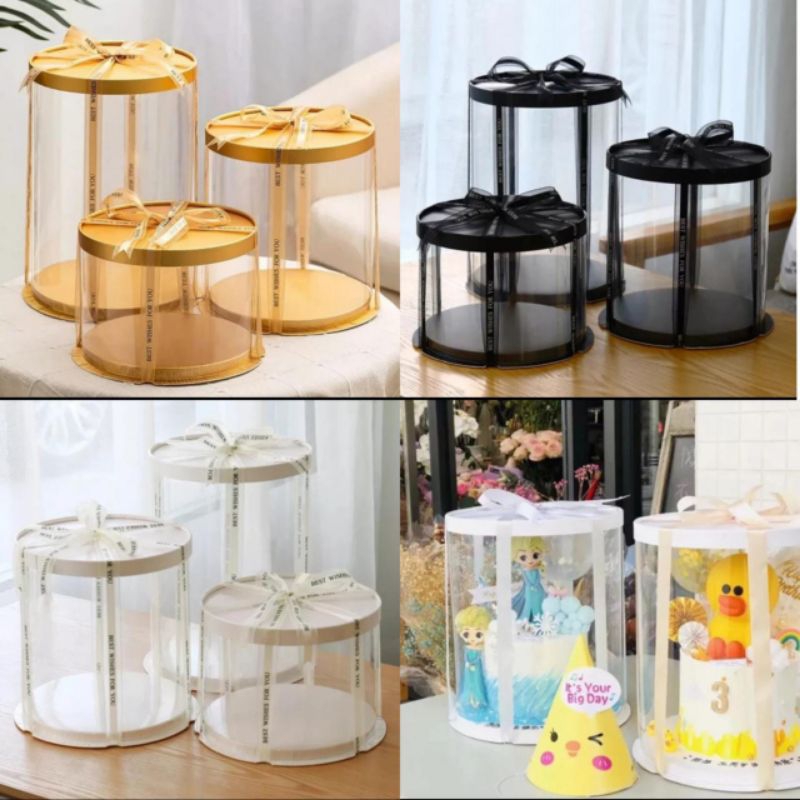 Dus Kue Tinggi Transparan 30cm, Cake Box Mika, Cake Board Mika Bulat Transparan 30cm