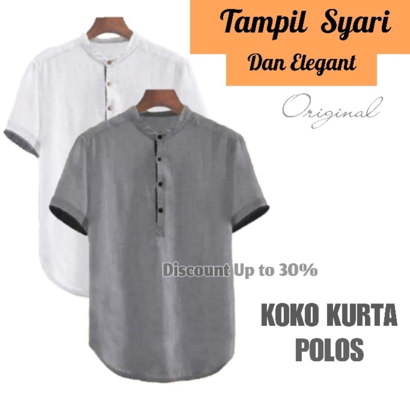 Baju Koko Kurta Polos / Baju Koko Kurta Lengan Pendek / Baju Koko Dewasa Terbaru / Baju Koko Kurta H