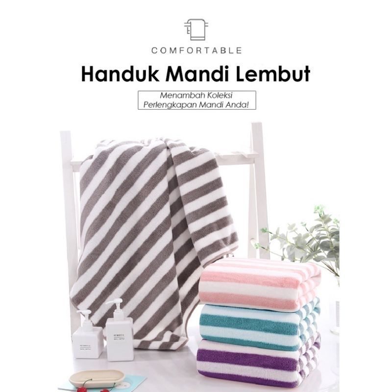 Handuk mandi dewasa SALUR / GARISSS Quick dry microfiber bulu garis lembut