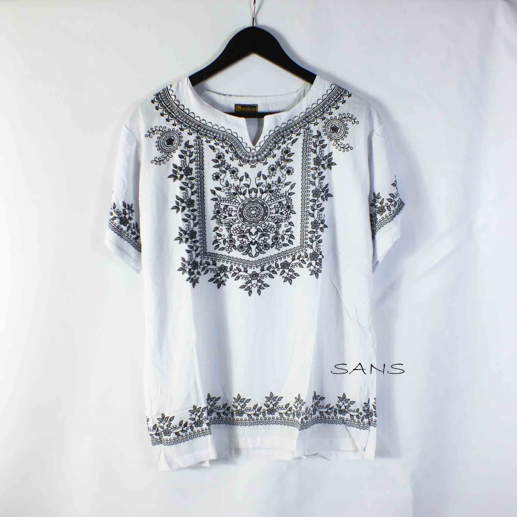 ZK Baju bali etnik dasar putih pria dan wanita - baju barong bali - kaos bali adem - baju pantai -