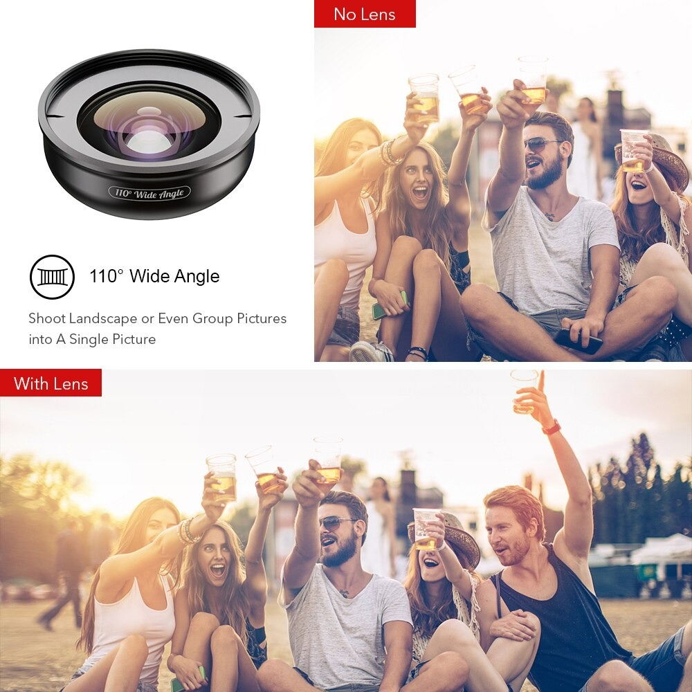 APEXEL Lensa Kamera Smartphone Universal Clip 110 Degree Wide Angle Lens - APL-HB110 - Black