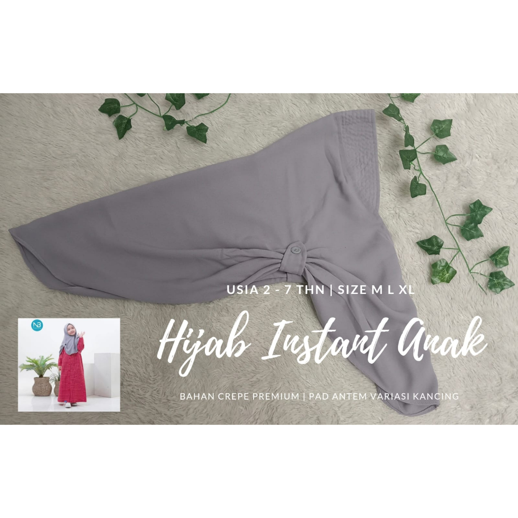 Hijab Instant Anak Nubi Pet Antem Crepe Premium usia 2 - 8 tahun / Kerudung geblus Anak Sekolah TK PAUD