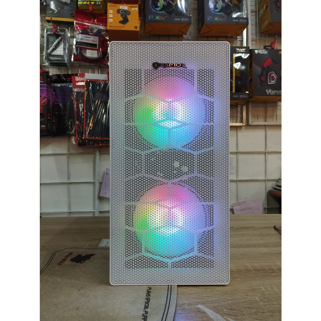 Power Up Casing Raptor Power Max 700 M-ATX With 2 Fan Case RGB PSU 500w Tempered Glass