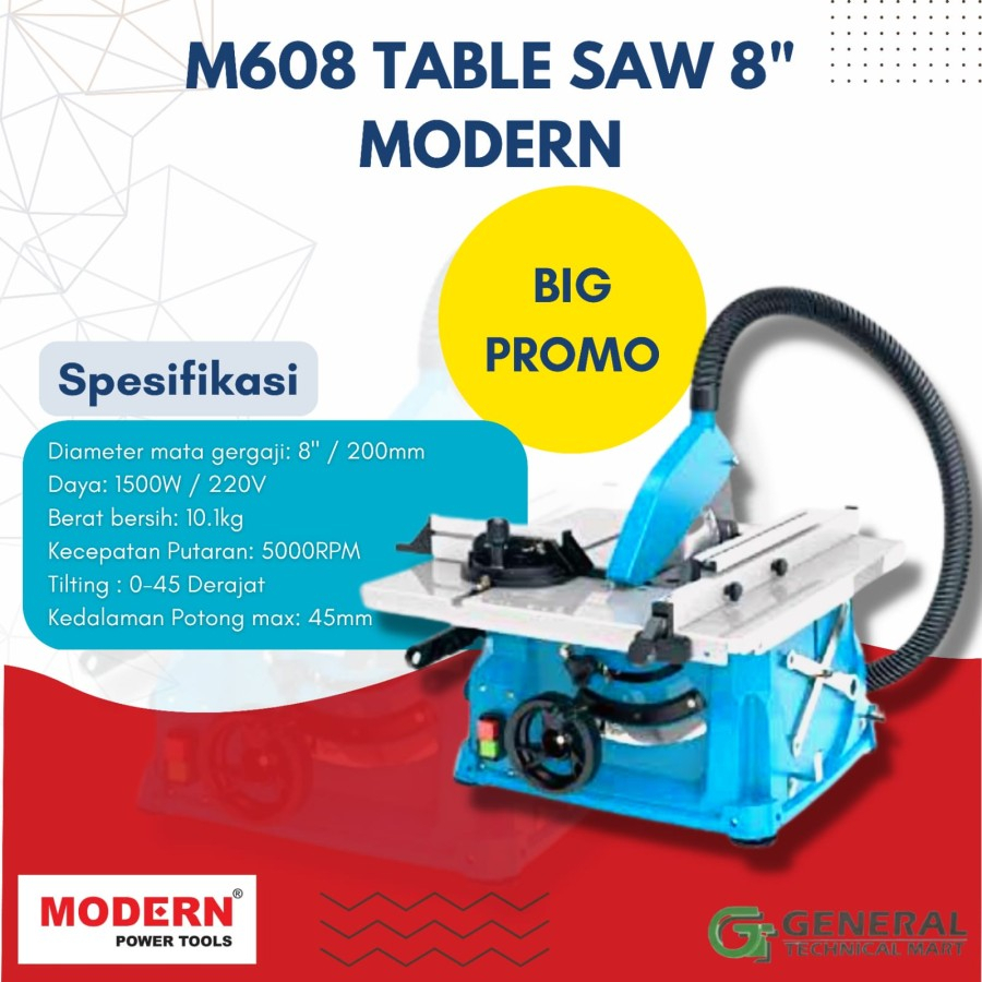 M-608 Mesin Table Saw Modern 8" 200mm/ Mesin Gergaji Kayu M608/ M 608