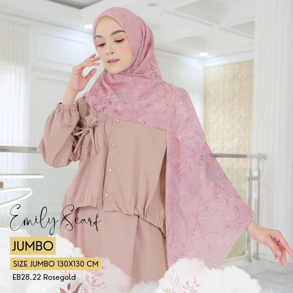 HIRA - Hijabwanitacantik - Segi Empat Emily Scarf Polycotton Jumbo EB28.22 Rosegold | Hijab Printing
