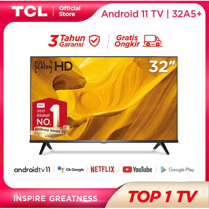 TCL 32 Inch Smart LED TV - Android 11.0 - Frameless - HD - Google Voice/Netflix/Youtube - Wifi/HDMI/