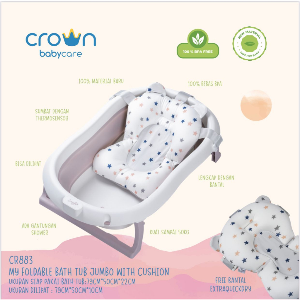 [PROMO FREE KERTAS KADO] Crown Snuggle My Foldable Bath Tub Jumbo With Cushion Bak Mandi Lipat Bayi CR-883