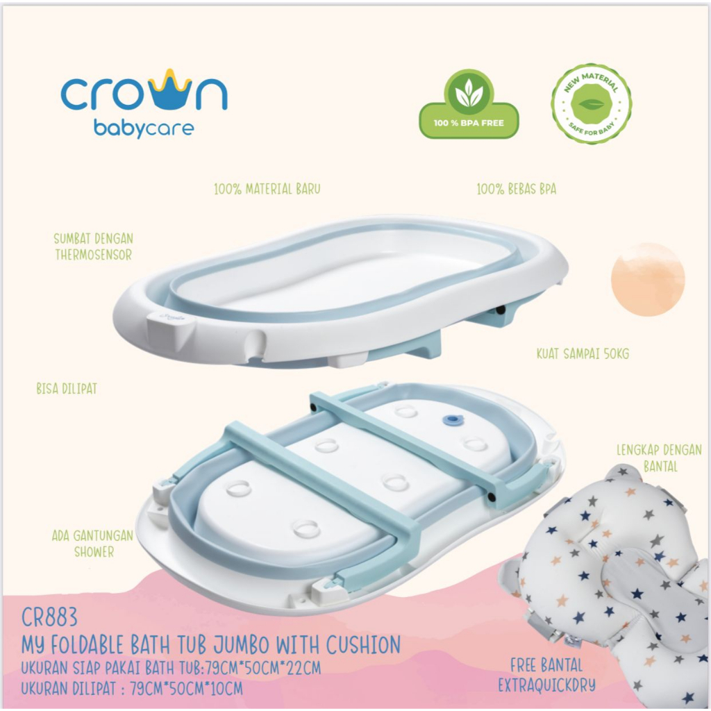 [PROMO FREE KERTAS KADO] Crown Snuggle My Foldable Bath Tub Jumbo With Cushion Bak Mandi Lipat Bayi CR-883