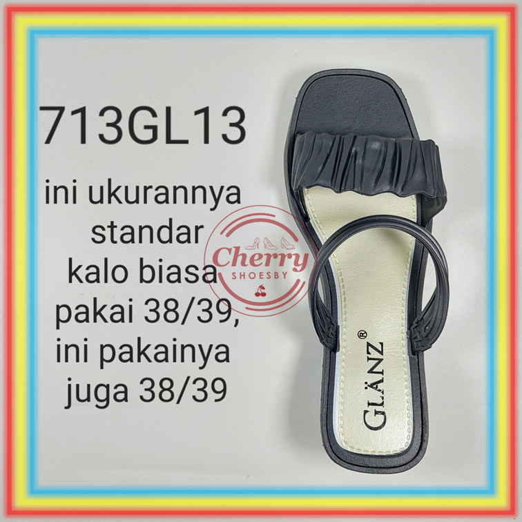 713GL13 Sandal Sepatu Wedges Wanita Glanzton Sendal Selop Cewek Wonderly Slop Jelly Karet Tali Kerut