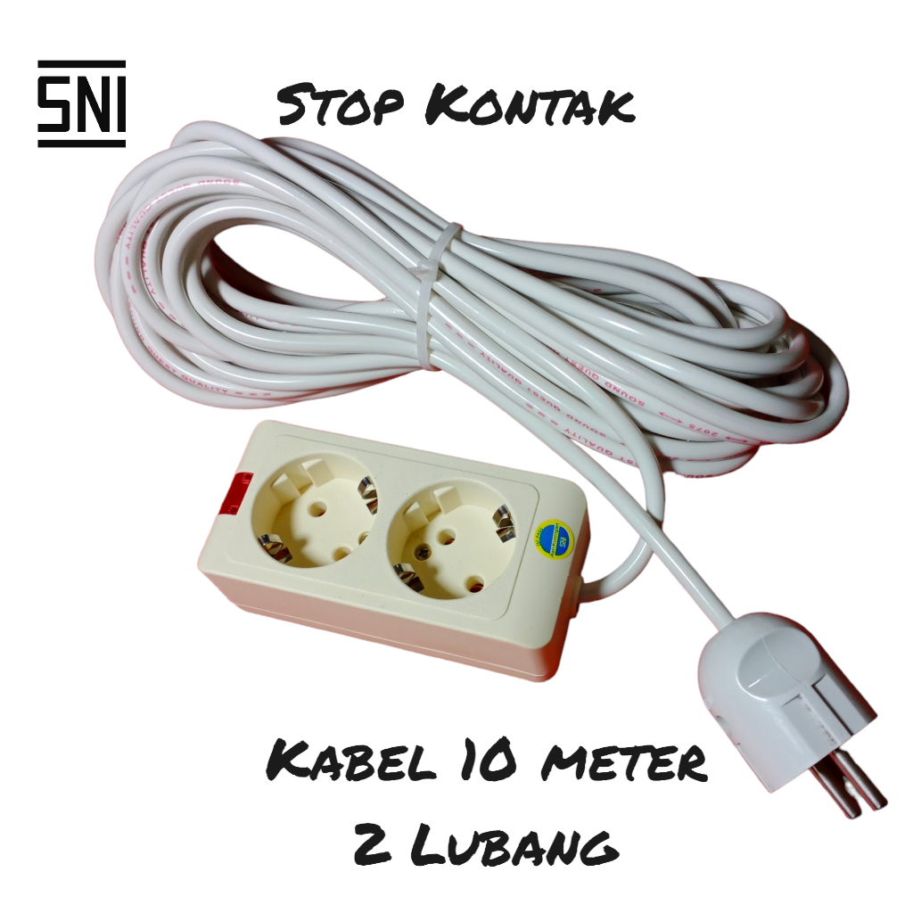 Stop Kontak Listrik Set 2 Lubang + Panjang Kabel 10 Meter + Steker Arde Bulat / Extension Wire / Stop Kontak Kabel Colokan
