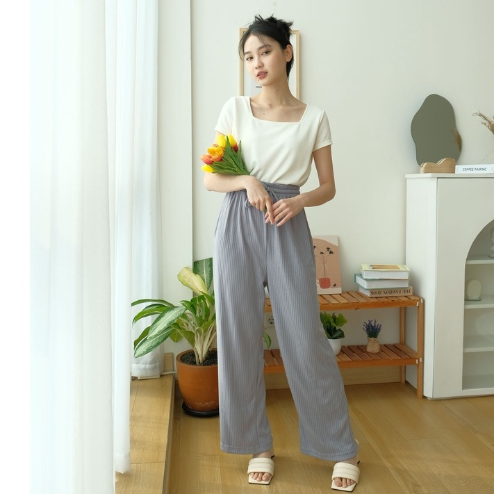 Hyori Knit Pants - Rib Pants - Celana Panjang Rajut Wanita - Celana Anti Kusut  - Celana Korea Wanita - Celana Casual - Petite Friendly