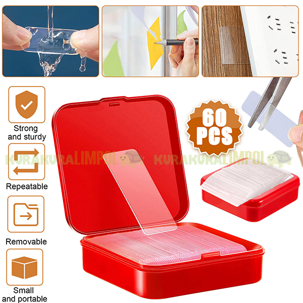 

60Pcs Sticker Double Tape Mini Box Transparan Selotip Serbaguna