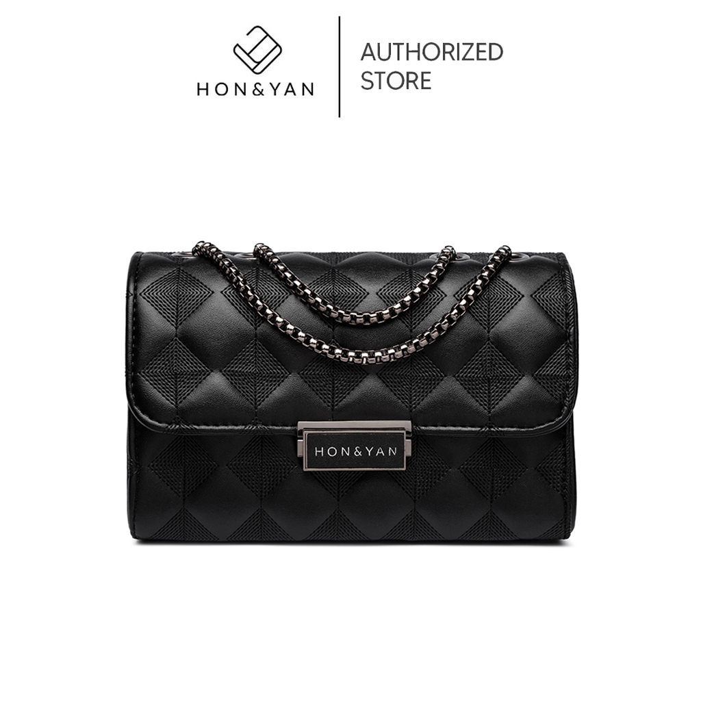 HON&YAN-Tas Selempang Wanita Import Terbaru Promo Sling Bag Tali Rantai Warna Hitam Original Branded