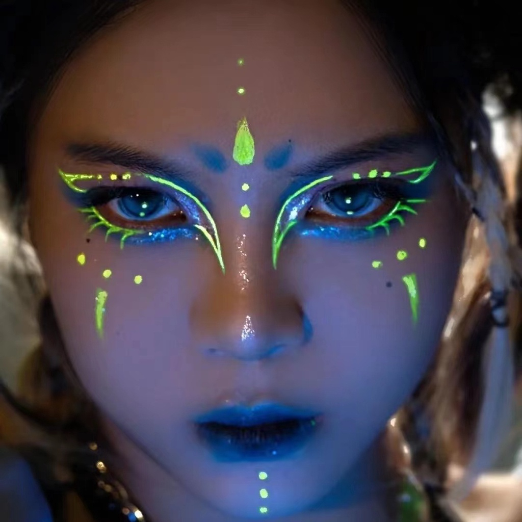 FACE BODY ART PAINT HANDAIYAN GLOW IN THE DARK UV FLUORESCENT GLOW PARTY HALLOWEEN EYELINER EYESHADOW NYALA DI KEGELAPAN