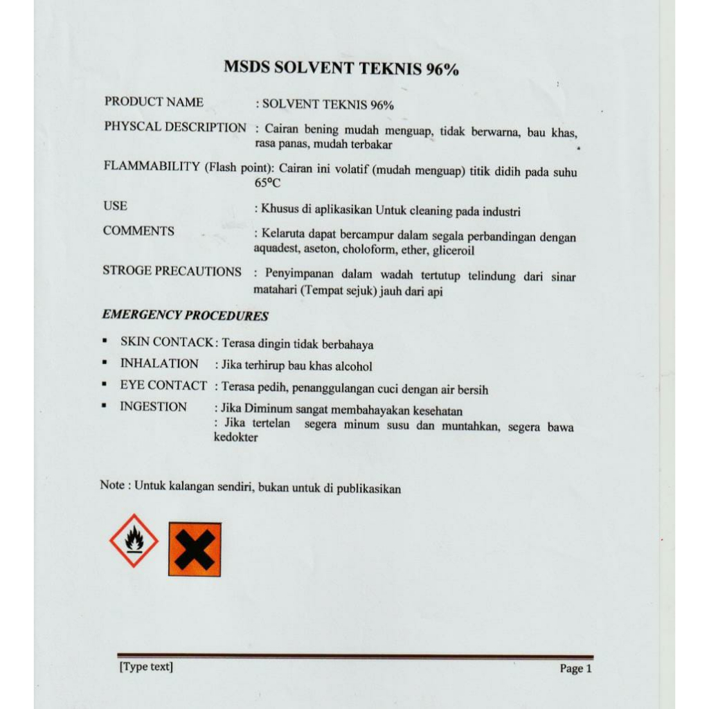 Alkohol / Ethanol 96% 1 Ltr