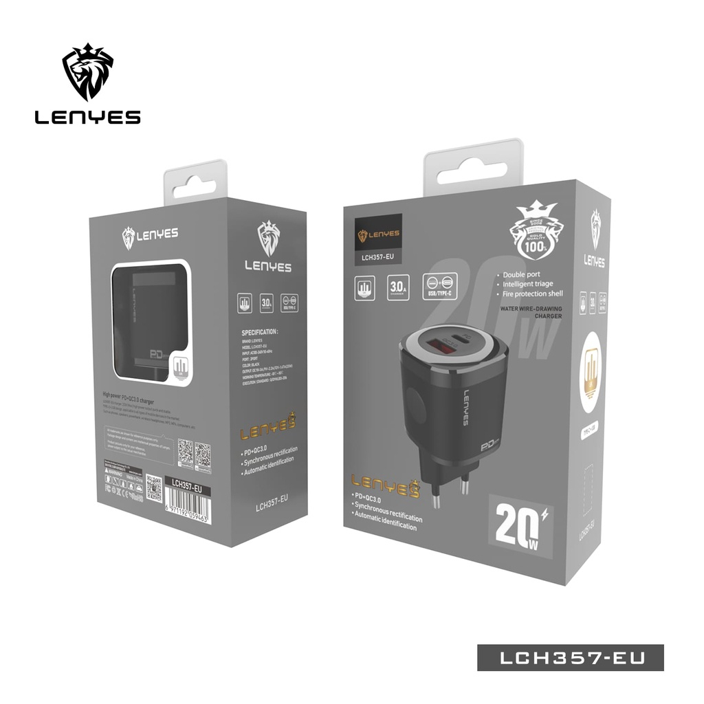 LENYES LCH357 PD 20W QC 3.0 Fast Charging Power Delivery Adapter Charger Batok Kepala Casan by.minigo