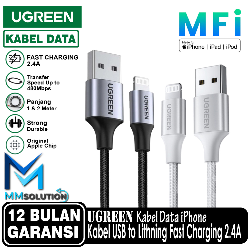 UGREEN MFI Kabel Data iPhone Fast Charging 2.4A USB A to Lightning