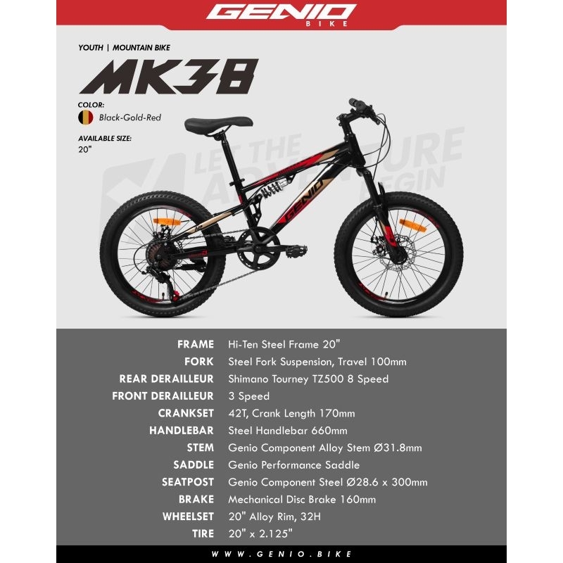 Sepeda MTB GENIO MK38 Fullsus 20 inch sepeda anak laki laki