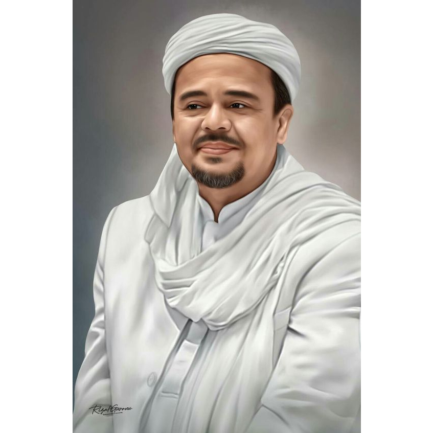 [47] Cetak Foto Lukisan Digital Habib Rizieq Plus Bingkai Besar Ukuran 65 x 45 cm