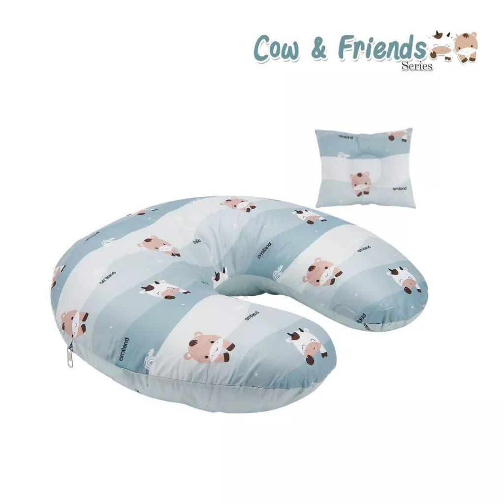 Omiland Nursing Pillow Bantal Menyusui + Free Bantal Lengan Peang  Cow &amp; Friends Series - OB 31251-2