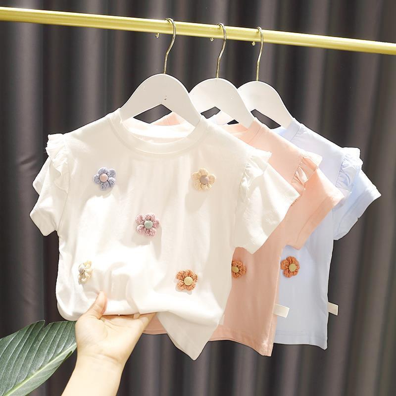 Kaos Anak Perempuan Impor Korea Fashion Lengan Pendek Motif Bunga