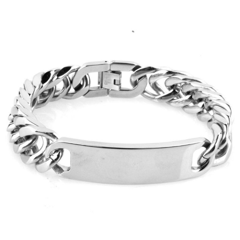 Gelang Rantai Pelat Pria Titanium 316L Stainless Steel 15m Curb Chain Bracelet