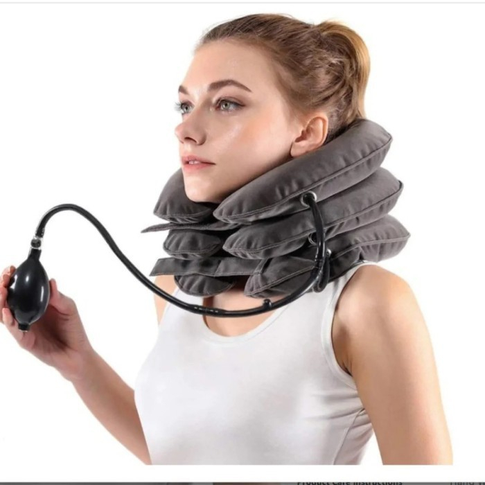 Inflatable Air neck Massage Pillow pump Neck support Bantal Pompa Leher Bantal Leher pompa 3 Lapis Penegak Leher Air cervical traction - bantal jalan jalan sandaran restpillow travel