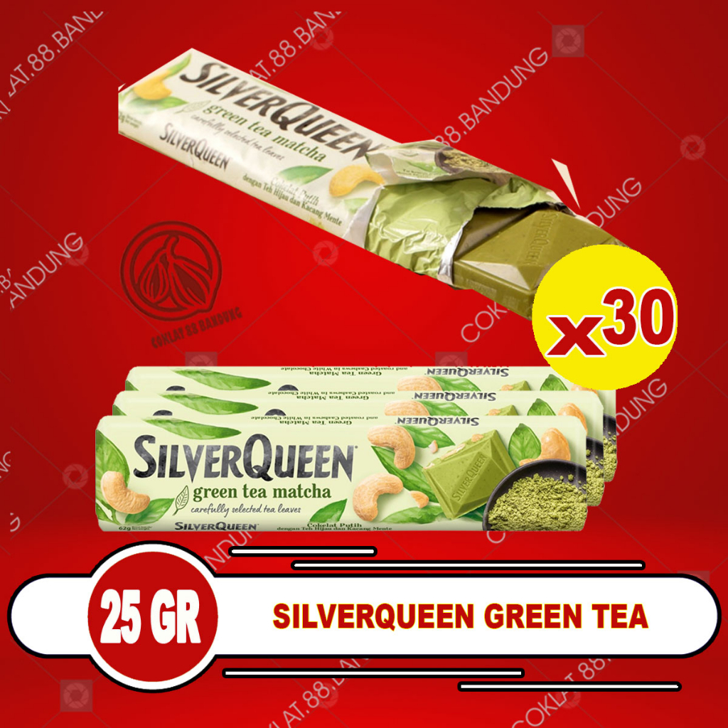 

SILVERQUEEN GREEN TEA 25 GR ISI 30 PCS, SILVER QUEEN 25 GRAM MATCHA 3 BOX X 10 PCS, COKLAT SILVERQUEEN 25GR 1 DUS