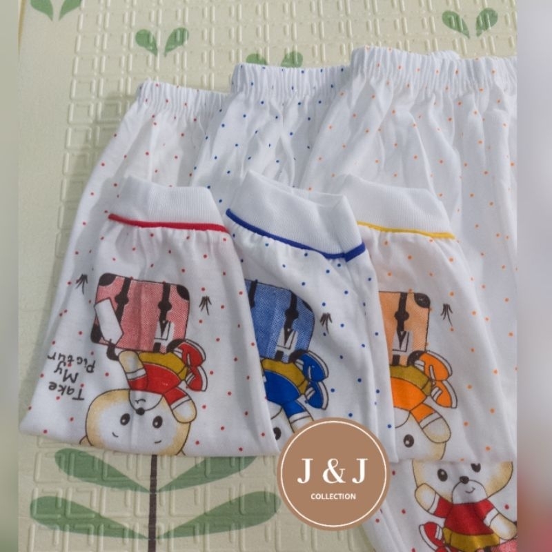 3 pcs CELANA PANJANG  BAYI BUKA /TUTUP KAKI MOTIF MEGA