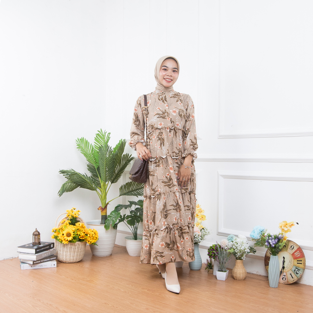 VS - GAMIS EMMA MAXY MUSLIM WANITA FLORAL / DRESS MUSLIM WANITA BUSUI / BAHAN SHAKILA AIRFLOW