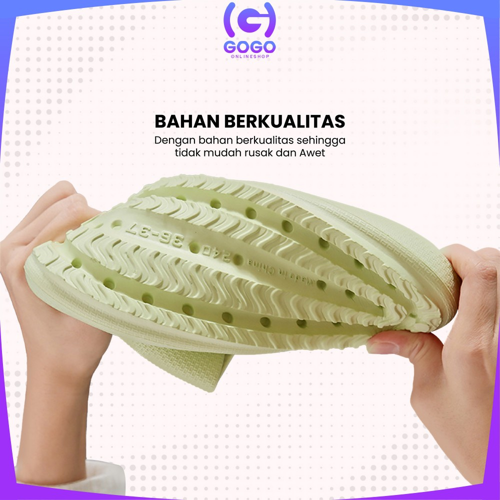 GOGO-S56 Sandal Slip-On Karet Jelly Sendal Selop Rumah/Kamar Mandi Comfy Cowok Cewek Anti Slip Elastic Empuk EVA Unisex