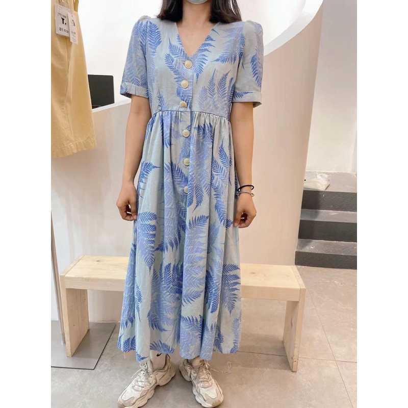 Summer dress premium / vintage dress panjang katun / dress busui wanita korea full kancing / 3419