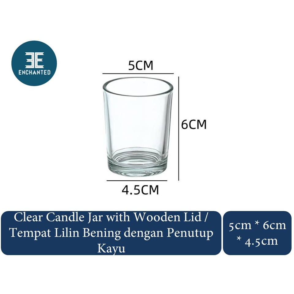 Tempat Lilin Bening dgn Penutup Kayu/Clear Candle Jar Bentuk Gelas