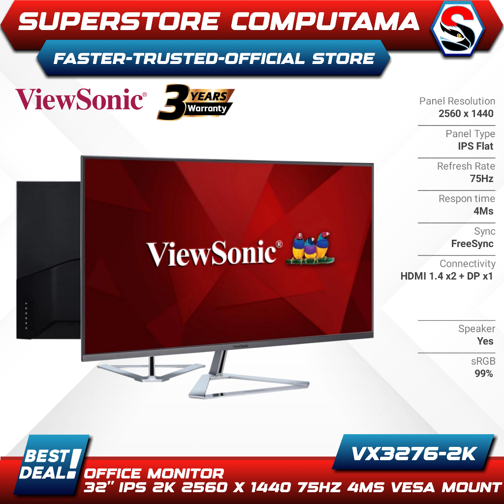 Monitor LED Viewsonic VX3276MHD VX3276-2K-MHD-2 32" IPS QHD Frameless
