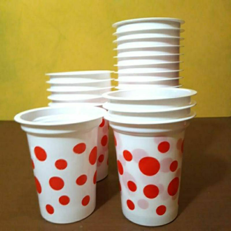 Cup Gelas Plastik Polkadot Gelas Kopi Gelas Plastik Tebal