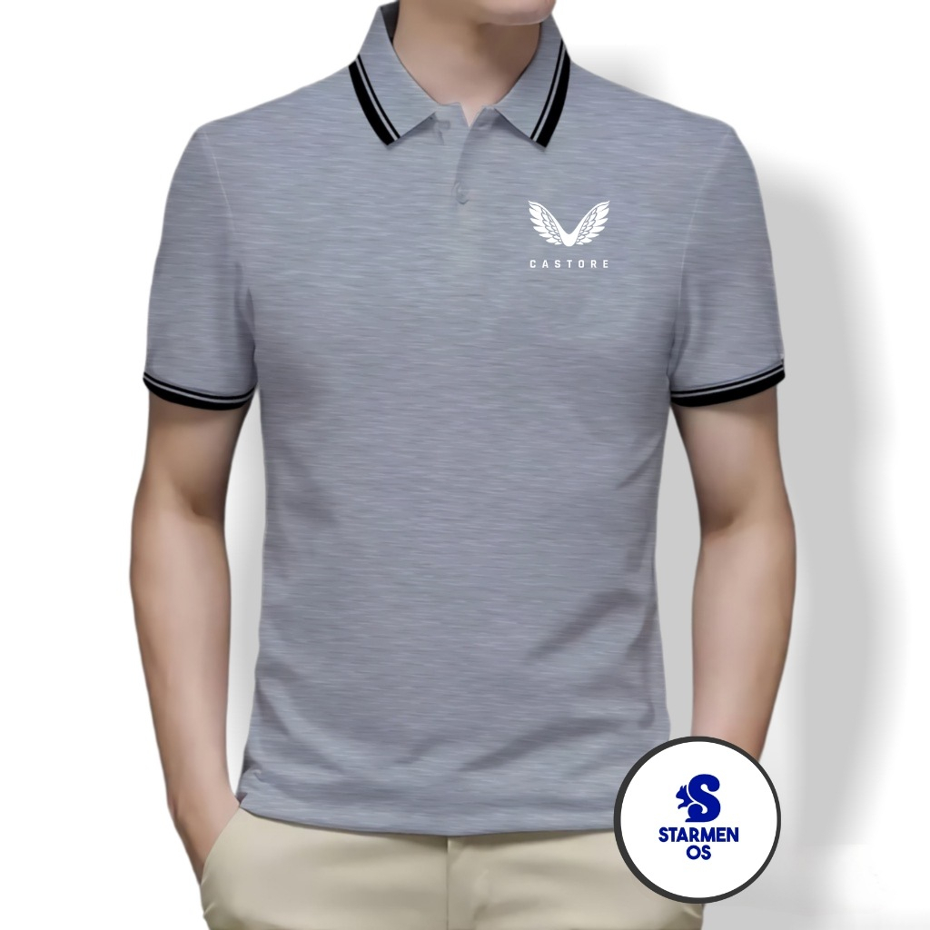 Kaos Polo Shirt Pria Kerah List Putih CASTORE