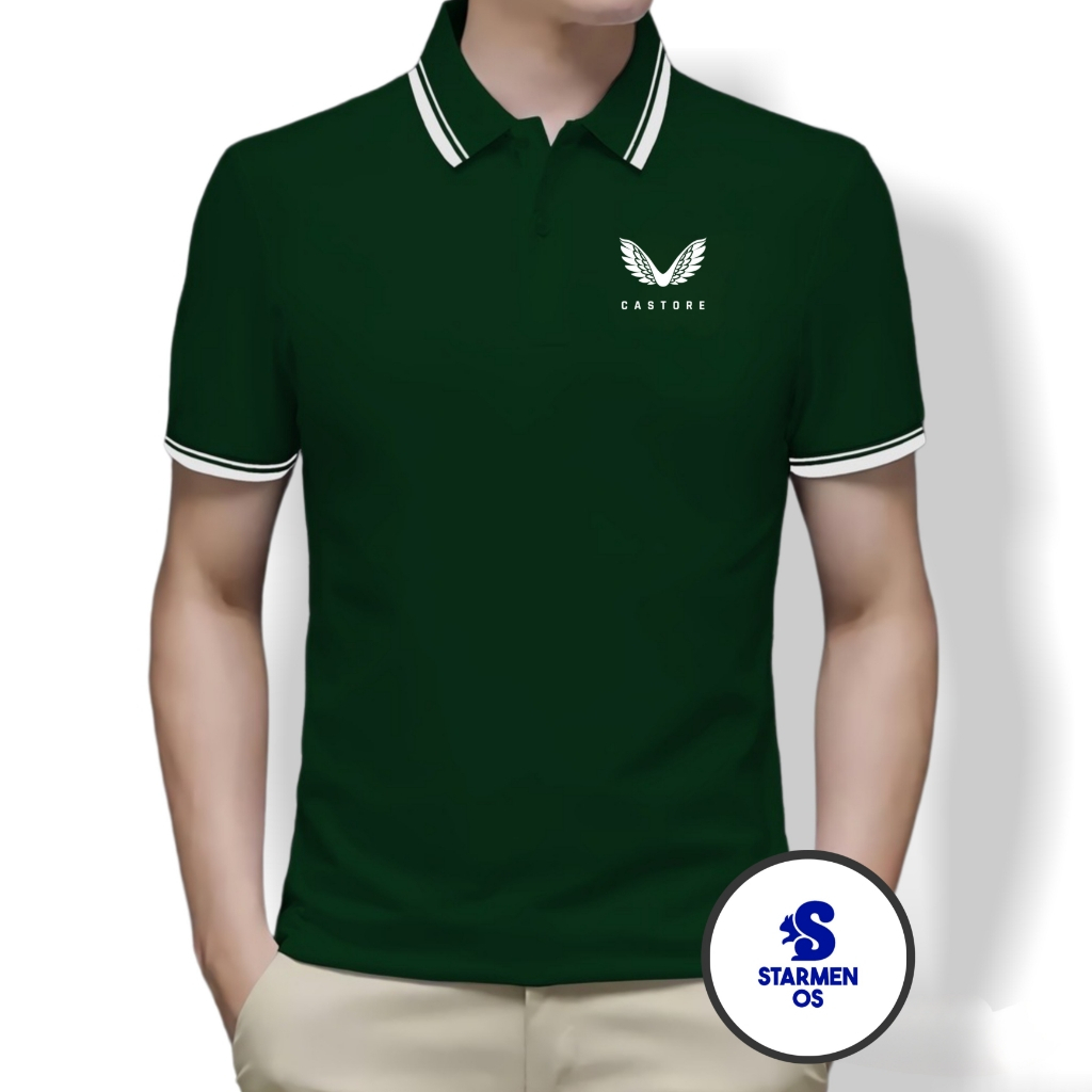 Kaos Polo Shirt Pria Kerah List Putih CASTORE