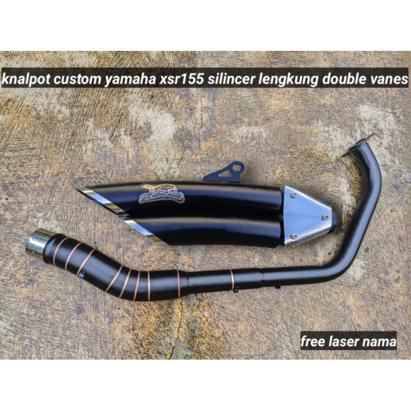 knalpot racing custom yamaha xsr155 silincer lengkung double vanes hitam doff