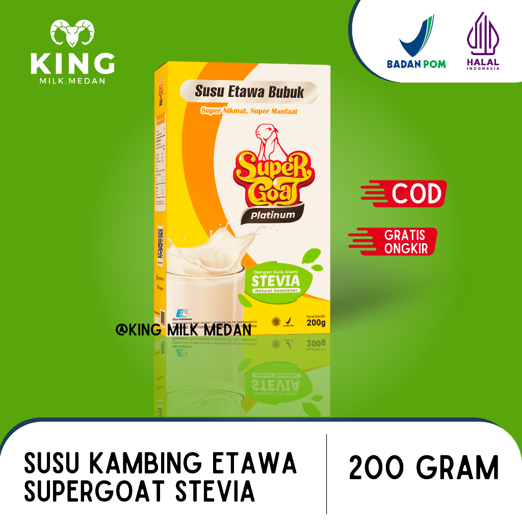 

1 box Super Goat Platinum - Susu kambing Bubuk Etawa Gula Stevia Premium Atasi Menstabilkan Diabetes Darah Tinggi dan Nyeri Sendi seperti produk Etawalin Etawaku Platinum Sr12 Gomars Provit Hni Herba Wight Supergoat Medan di