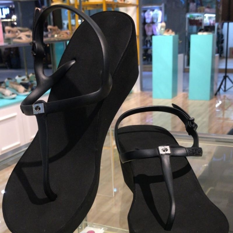 Sandal wanita Popits Tall Sling Wedges 7 cm Black