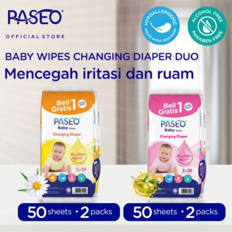 Paseo Baby Wipes isi 50s Gaze Lembar x 2 -Tisu Basah Bayi