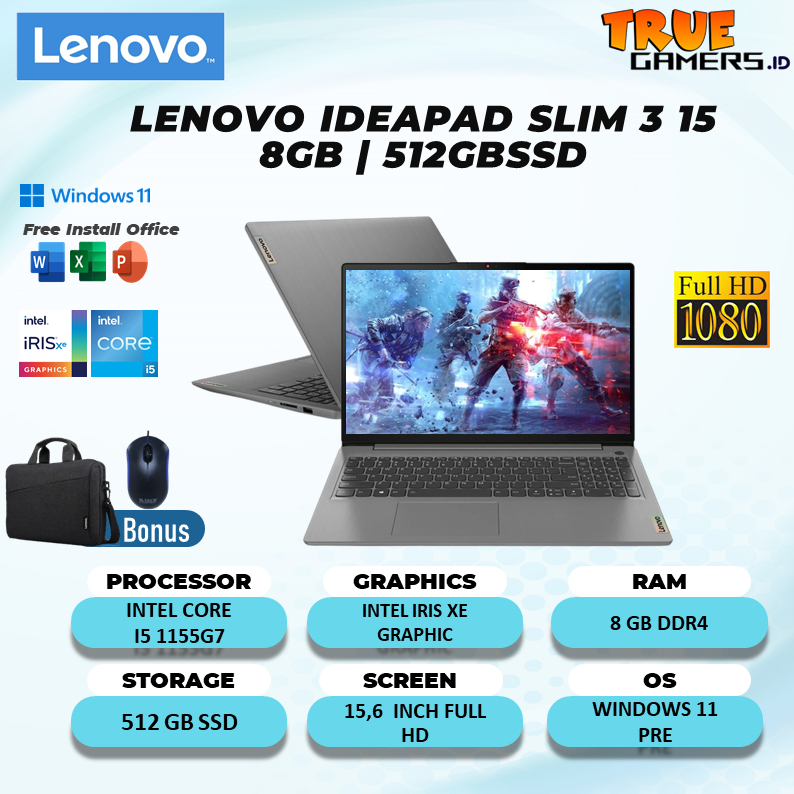 Lenovo Ideapad Slim 3 15 intel I5 1155G7  Win11 16GB SSD 512gb