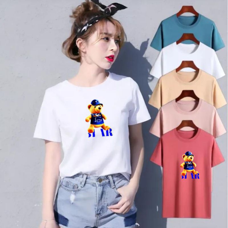 Kaos Atasan Wanita Gambar Bear (Ld 43-49 , P 58-64)