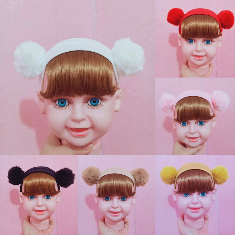 BANDANA BAYI WIG PONI PIRANG POMPOM / BANDANA BANDO ANAK RAMBUT 03-2TH