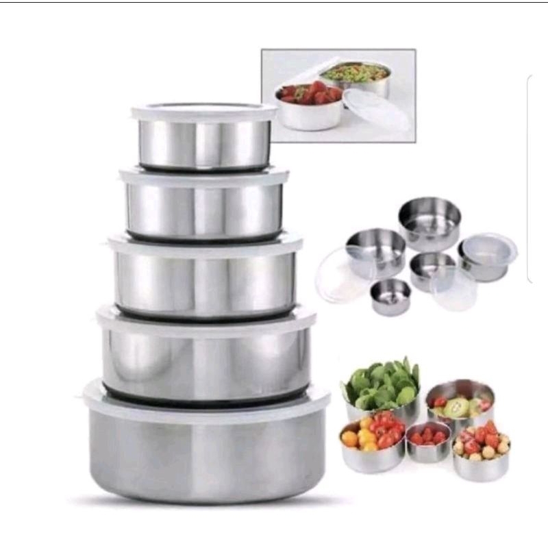 MJ88 Rantang Stainless Stell 5 Susun /Rantang Makanan Susun 5 Fresh Box Tempat Makan Stainless Steel Tutup Karet Kedap Udara /Rantang Susun Murah Stainless /Rantang Stainless Steel Isi Set 5 Susun Tutupan Plastik / Fresh Box Stainless Steel 5 Susun Lunch