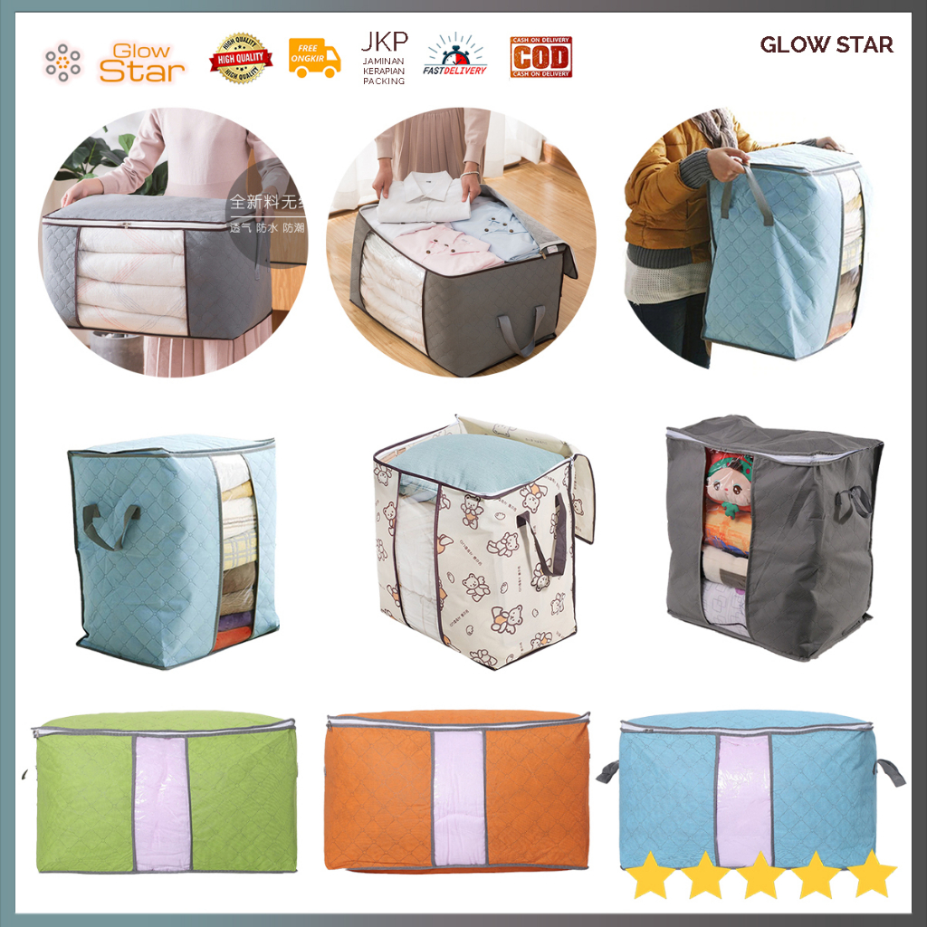 Kotak kain Kantong simpan Organizer Mainan Baju Selimut Penyimpanan Pakaian Fabric Storage Box Blue Gray tas baju selimut mainan anak Panjang celana lemari portable anti air pakaian lama baru sementara